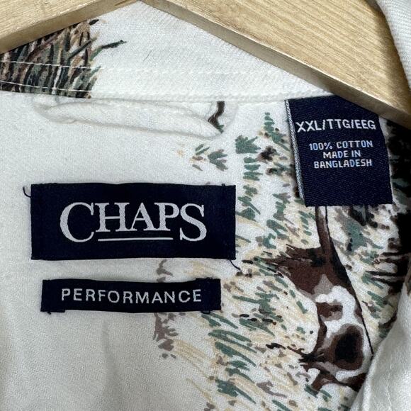 Chaps Shirt Mens 2XL White Wildlife Hunting Deer Duck Dog Print Flannel Button - Picture 4 of 11